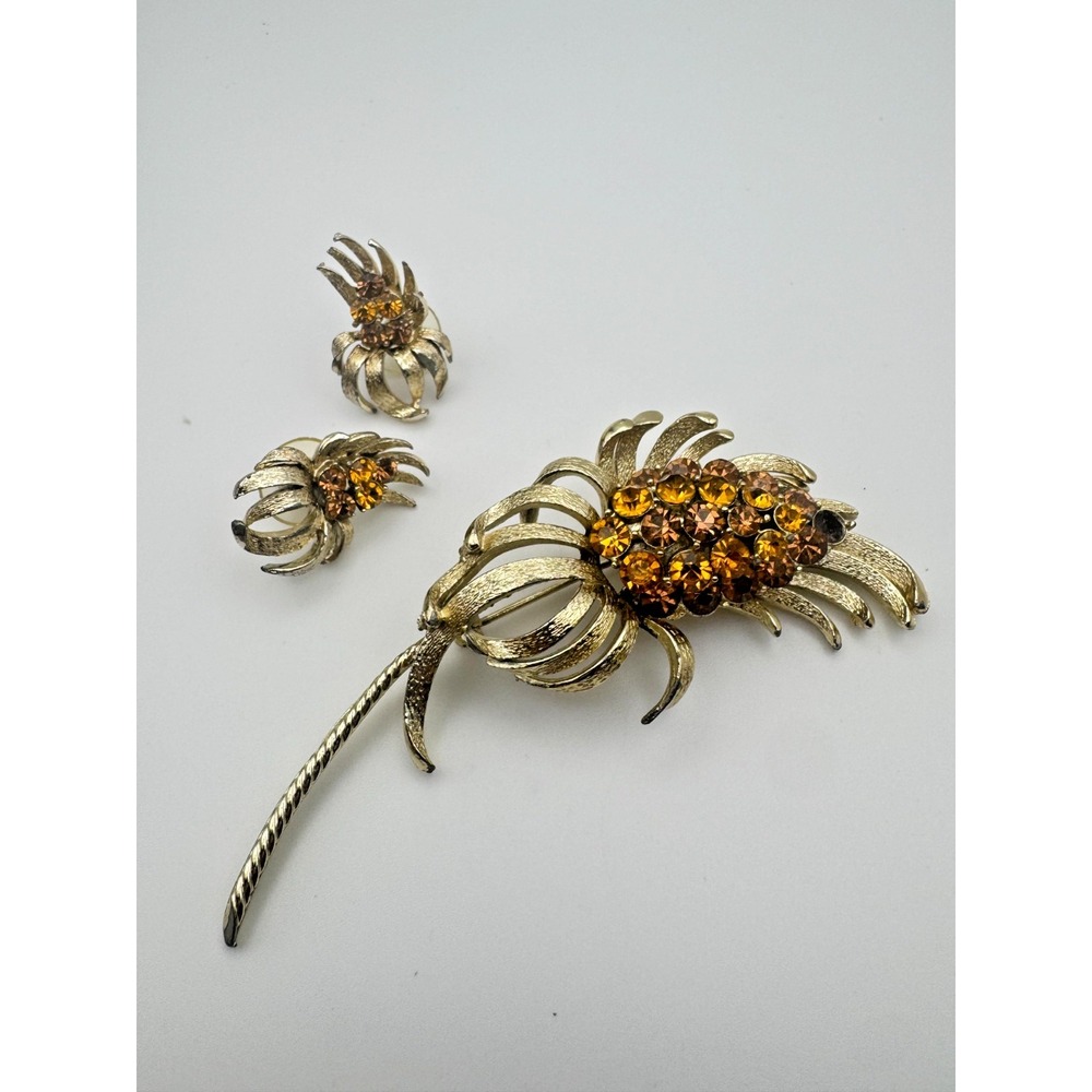 Vintage Coro Brooch Earring Set Rhinestone READ